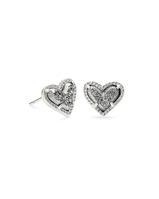 Stud Earrings for Formal Attire -Ari Heart Stud Earrings In Rhodium Platinum Drusy Kendra Scott