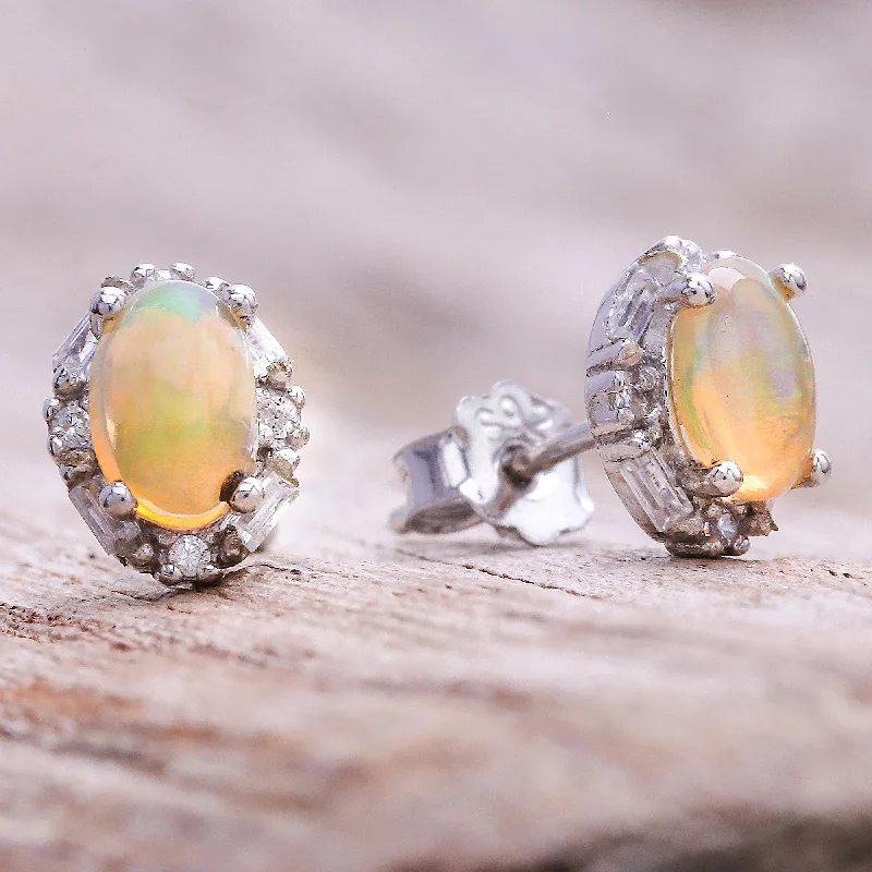 Gemstone Stud Earrings for Color -Bright Ovals Oval Opal Stud Earrings from Thailand