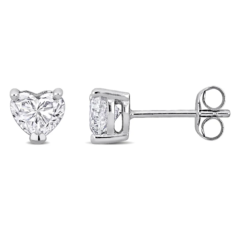 Retro Stud Earrings for Nostalgia -Created Forever 1ct TW Heart-Shaped Lab-Grown Diamond Stud Earrings in 14k White Gold