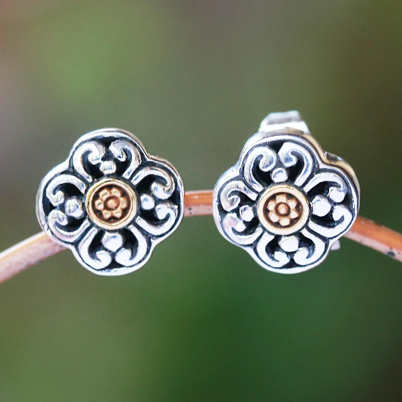 Stud Earrings for Casual Outfit -Curling Flower Floral 18k Gold Plated Sterling Silver Stud Earrings