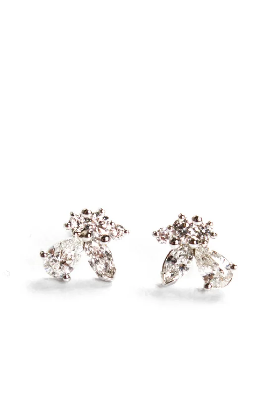 Stud Earrings for Festival Style -Designer Womens 14K White Gold 0.80ct Lab Created Diamond Cluster Stud Earrings 1.6g