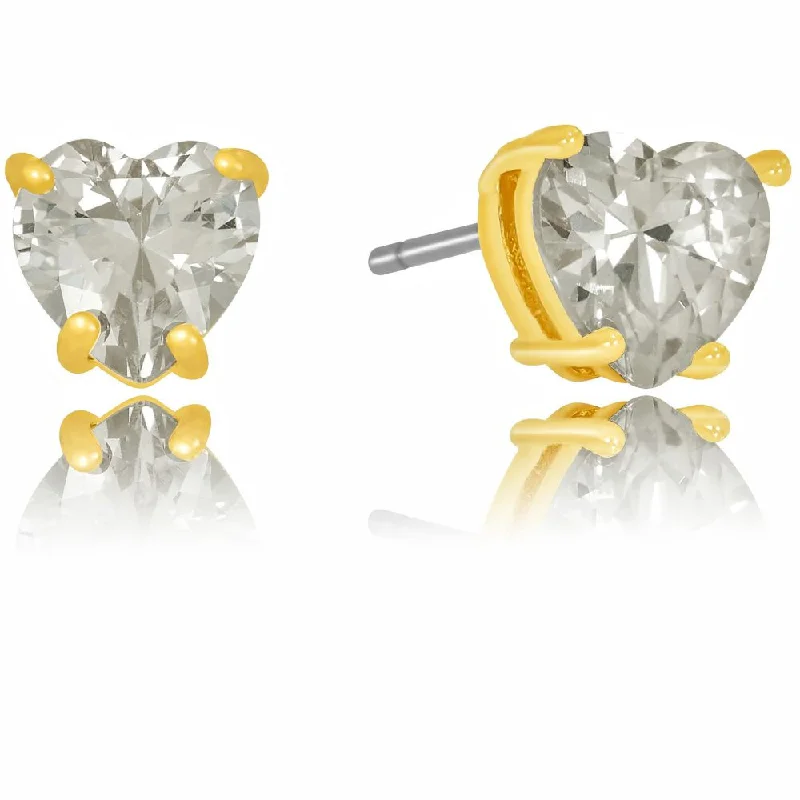 Stud Earrings with Embossed Patterns -Cubic Zirconia Heart Stud Earrings