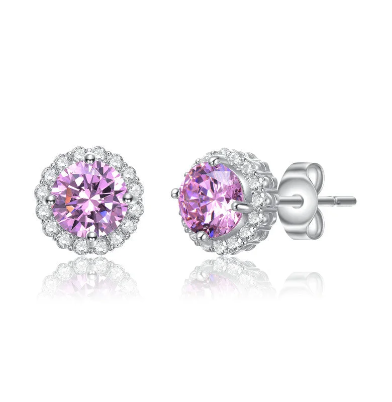 Gold Stud Earrings for Women -Elegant Round Stud Earrings with Colored Cubic Zirconia