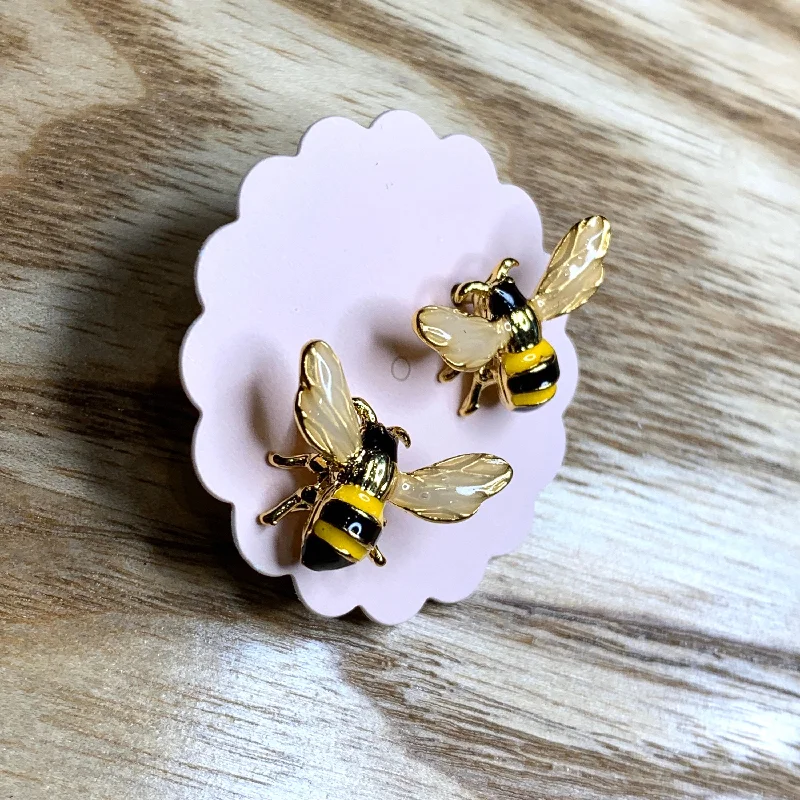 Stud Earrings with Gemstones and Beads -Enamel Bee Stud Earrings