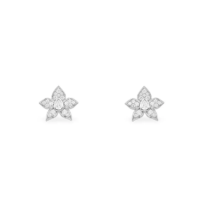 Stud Earrings with Pearls and Diamonds -Flowers Stud Earrings - silver