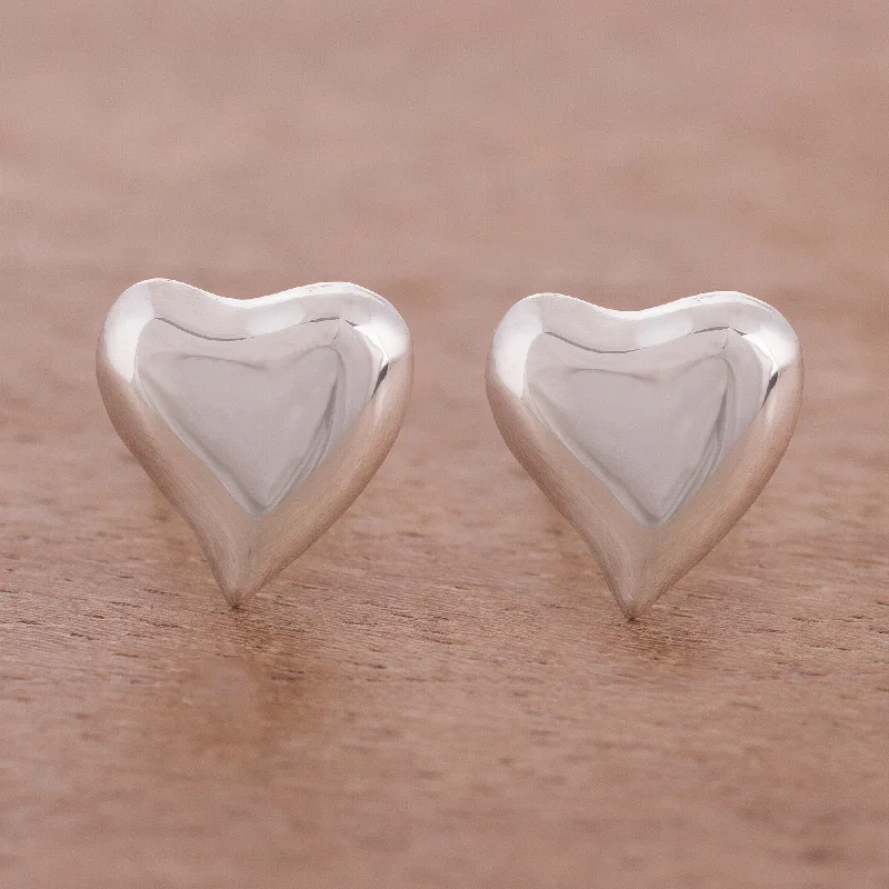 Hypoallergenic Stud Earrings for Sensitive -Freeform Love Handcrafted Sterling Silver Heart-Shaped Stud Earrings