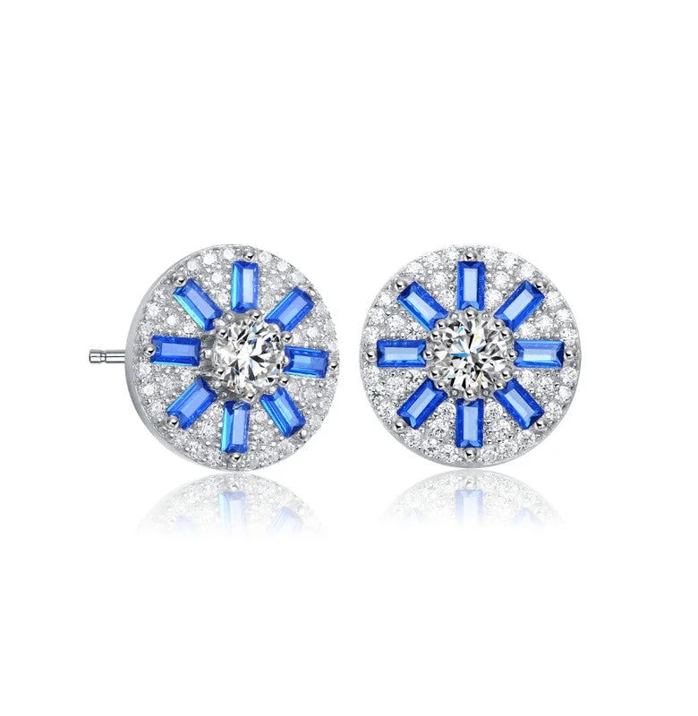 Stud Earrings for Wedding Ceremony -GENEVIVE Sterling Silver Blue and Clear Cubic Zirconia Stud Earrings