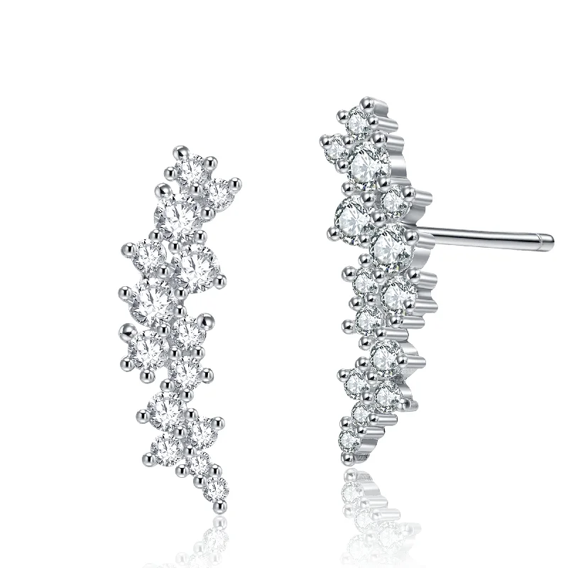 Stud Earrings with Enamel -GENEVIVE Sterling Silver Clear Cubic Zirconia Cluster Stud Earrings