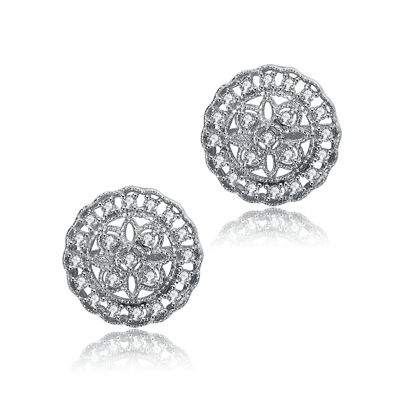 Adjustable Stud Earrings for Custom Fit -GENEVIVE Sterling Silver Cubic Zirconia Floral Stud Earrings