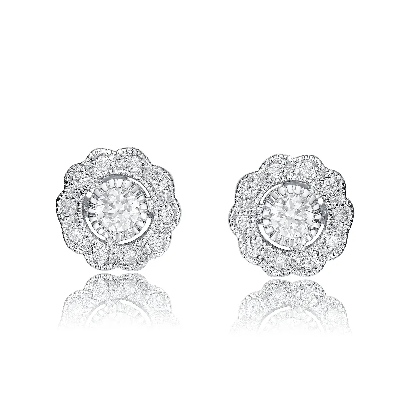 Nickel Free Stud Earrings for Safety -GENEVIVE Sterling Silver Cubic Zirconia Flower Stud Earrings