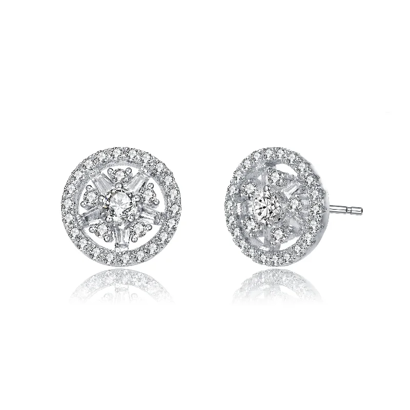 Stud Earrings with Filigree -GENEVIVE Sterling Silver Cubic Zirconia Framed Stud Earrings