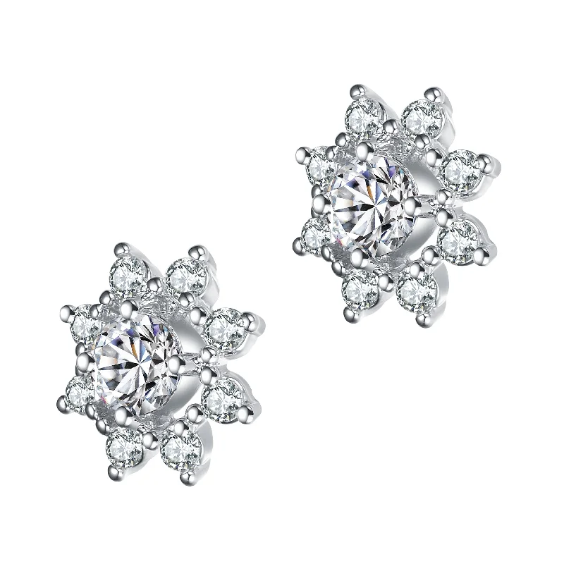 Stud Earrings for Christmas Party -GENEVIVE Sterling Silver Cubic Zirconia Halo Stud Earrings