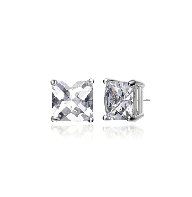 Multi Stud Earrings with Chains -GENEVIVE Sterling Silver Cubic Zirconia Square Stud Earrings