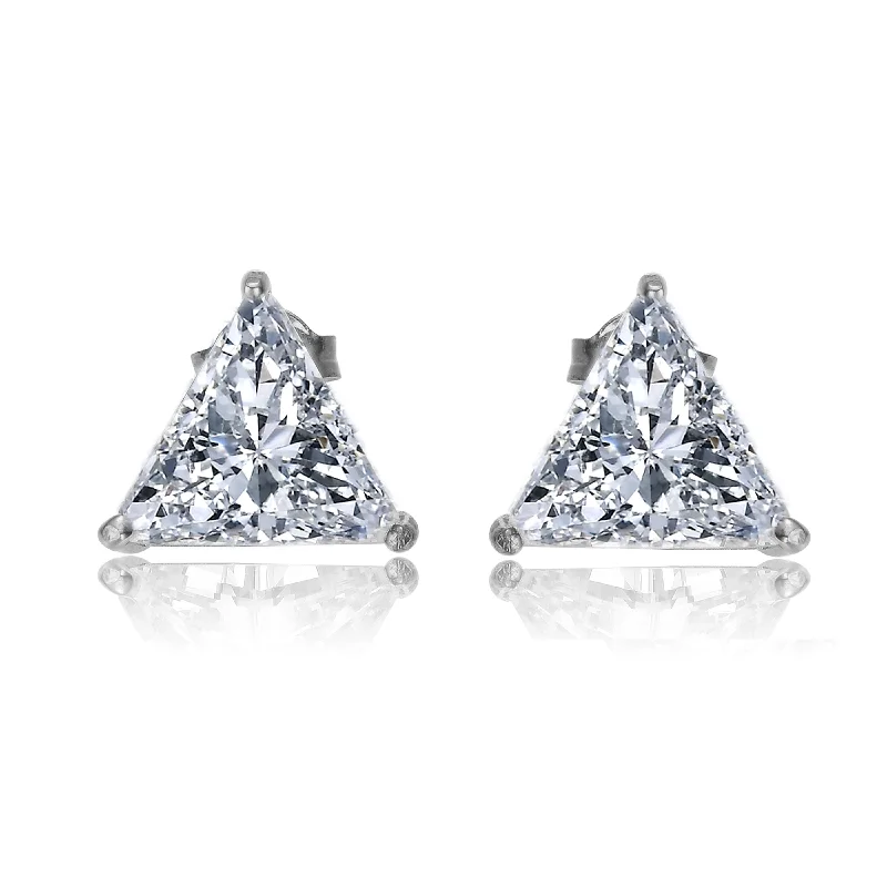 Stud Earrings with Polished Shine -GENEVIVE Sterling Silver Cubic Zirconia Triangle Stud Earrings