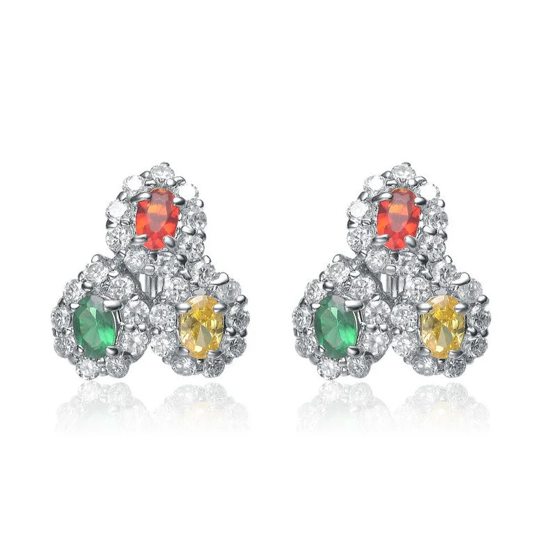 Stud Earrings with Wave Designs -GENEVIVE Sterling Silver Multicolor Cubic Zirconia Stud Earrings