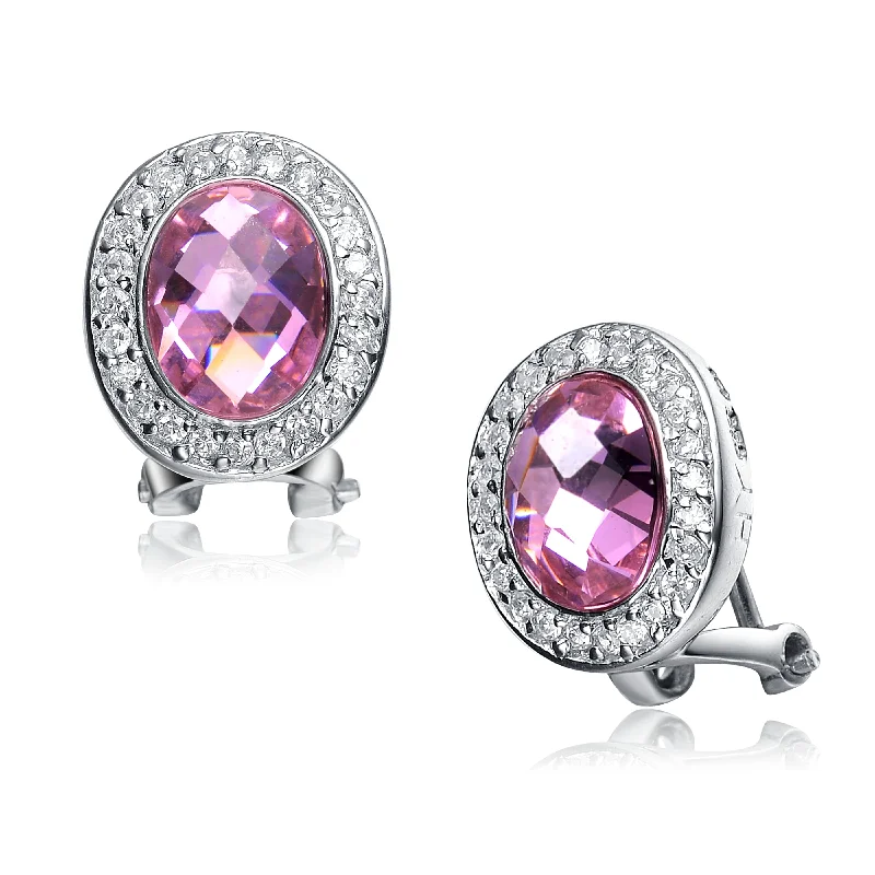 Lead Free Stud Earrings for Health -GENEVIVE Sterling Silver Pink Cubic Zirconia Stud Earrings