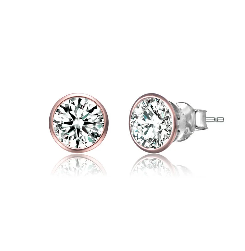 Stud Earrings for Bridesmaids Look -GENEVIVE Sterling Silver Rose Gold Plated Cubic Zirconia Stud Earrings