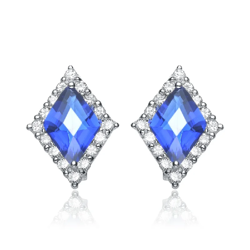 Stud Earrings with Matte Finish -GENEVIVE Sterling Silver Sapphire Cubic Zirconia Stud Earrings