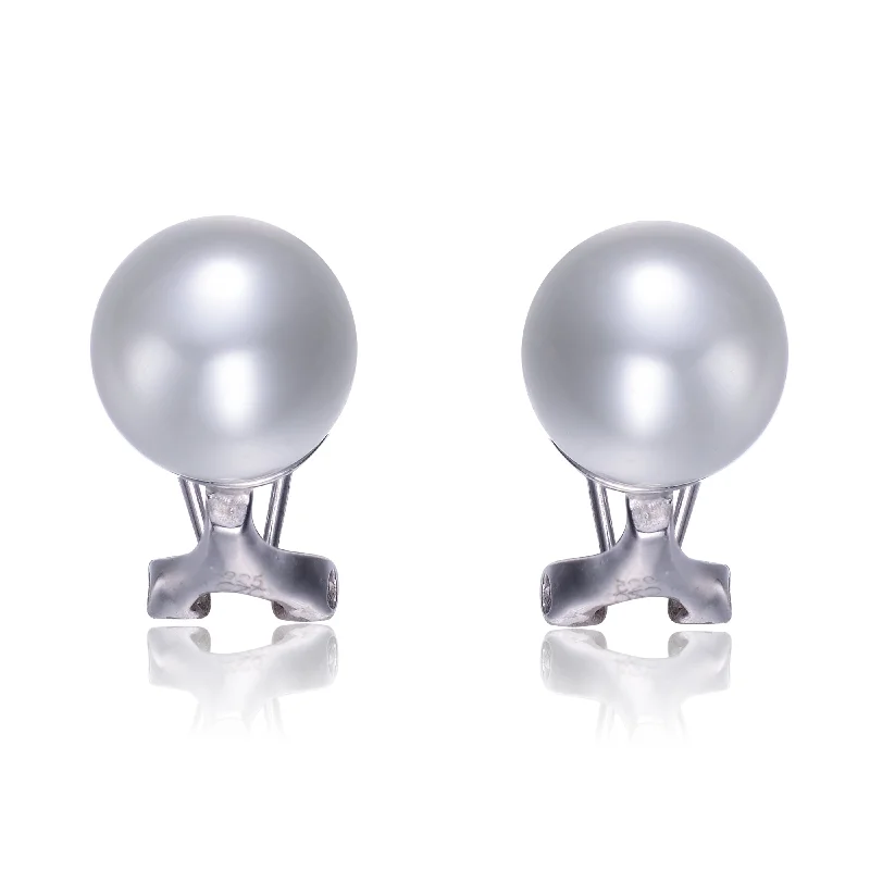 Contemporary Stud Earrings for Fashion -GENEVIVE Sterling Silver White Pearl Stud Earrings