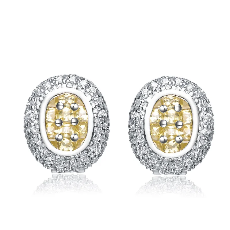 Heavy Duty Stud Earrings for Durability -GENEVIVE Sterling Silver Yellow Cubic Zirconia Button Stud Earrings