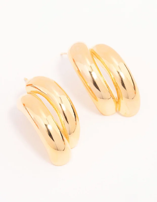 Stud Earrings for Travel Look -Gold Plated Double Curved Stud Earrings