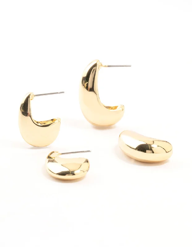 Stud Earrings for Wellness Routine -Gold Plated Long Drop Stud Earrings