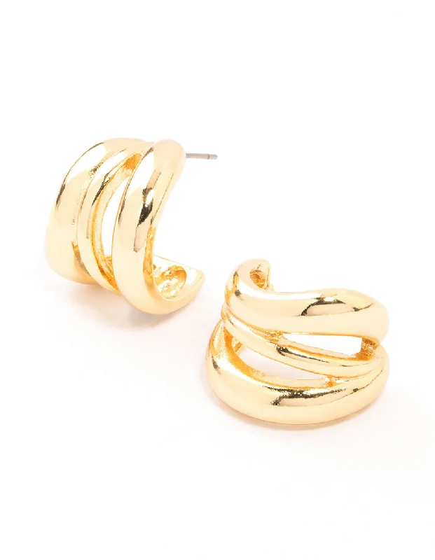 Contemporary Stud Earrings for Fashion -Gold Plated Open Wavy Stud Earrings