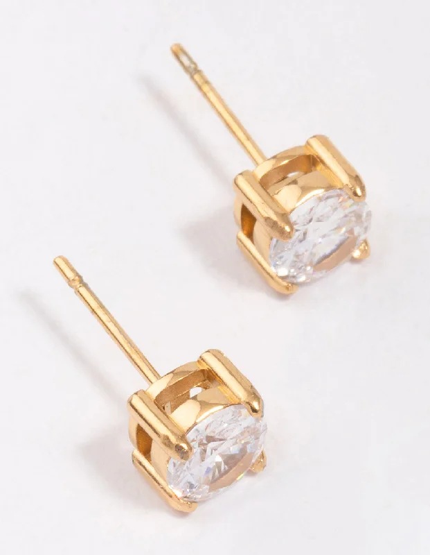 Stud Earrings for Casual Outfit -Gold Plated Surgical Steel Round High Claw Stud Earrings