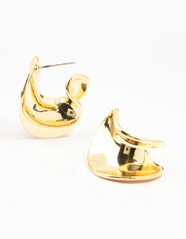 Stud Earrings with Symbolic Elements -Gold Plated Wave Stud Earrings