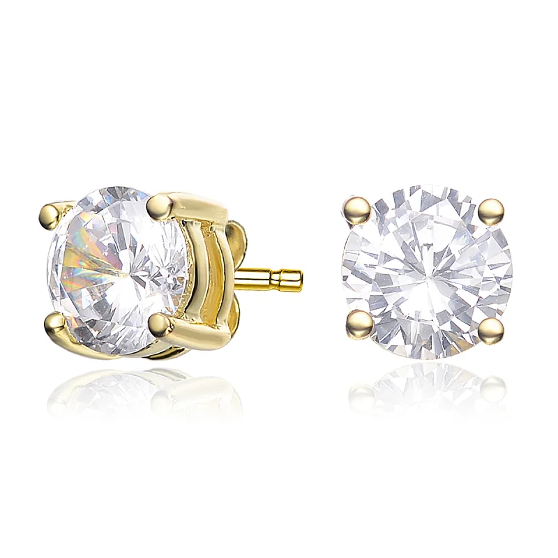 Stud Earrings for Travel Look -Gv Sterling Silver 14k Gold Plated With Round Diamond Cubic Zirconia Solitaire Stud Earrings