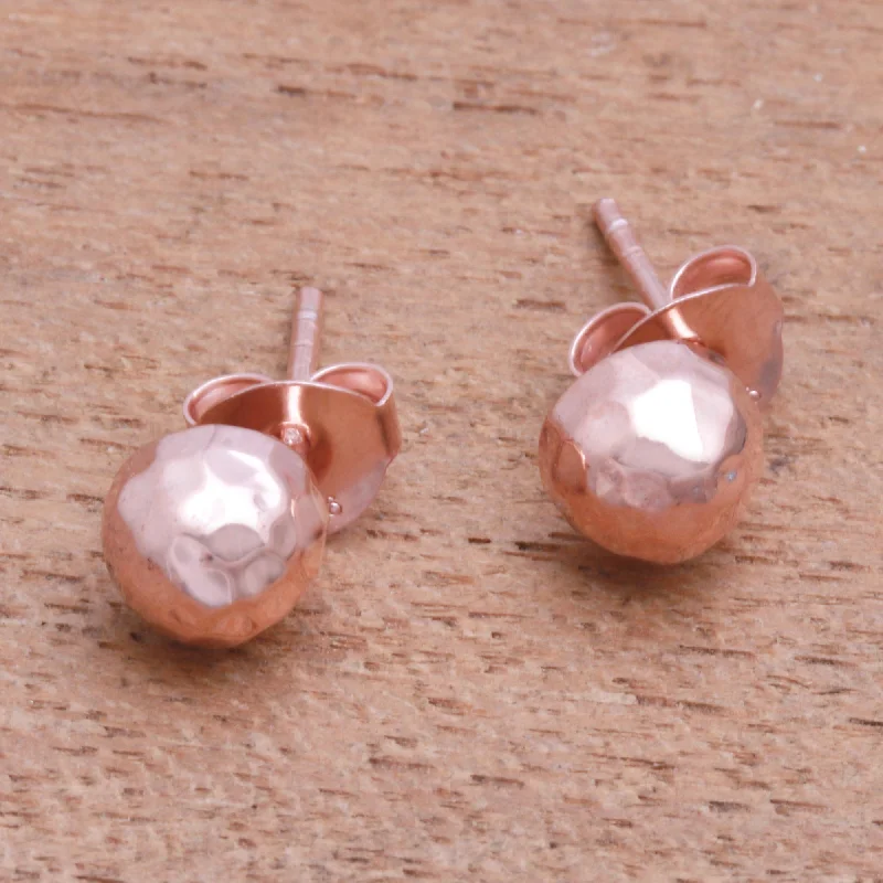 Stud Earrings with Gemstones and Beads -Hammered Domes Domed Rose Gold Plated Sterling Silver Stud Earrings