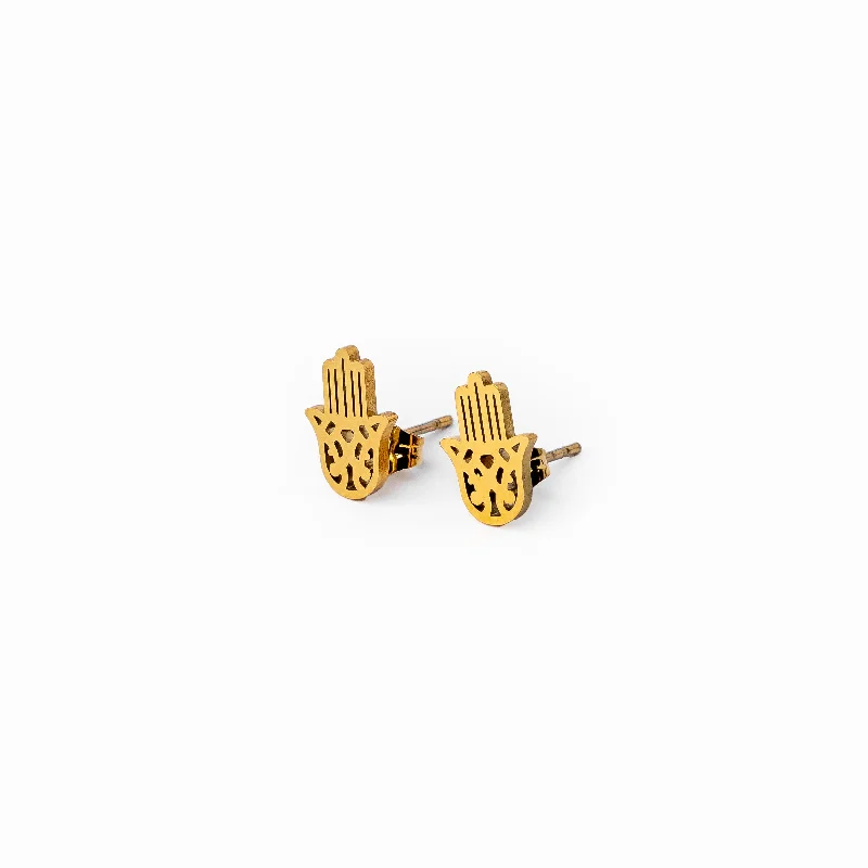 Star Shaped Stud Earrings for Charm -Hamsa Hand Stud Earrings - Gold