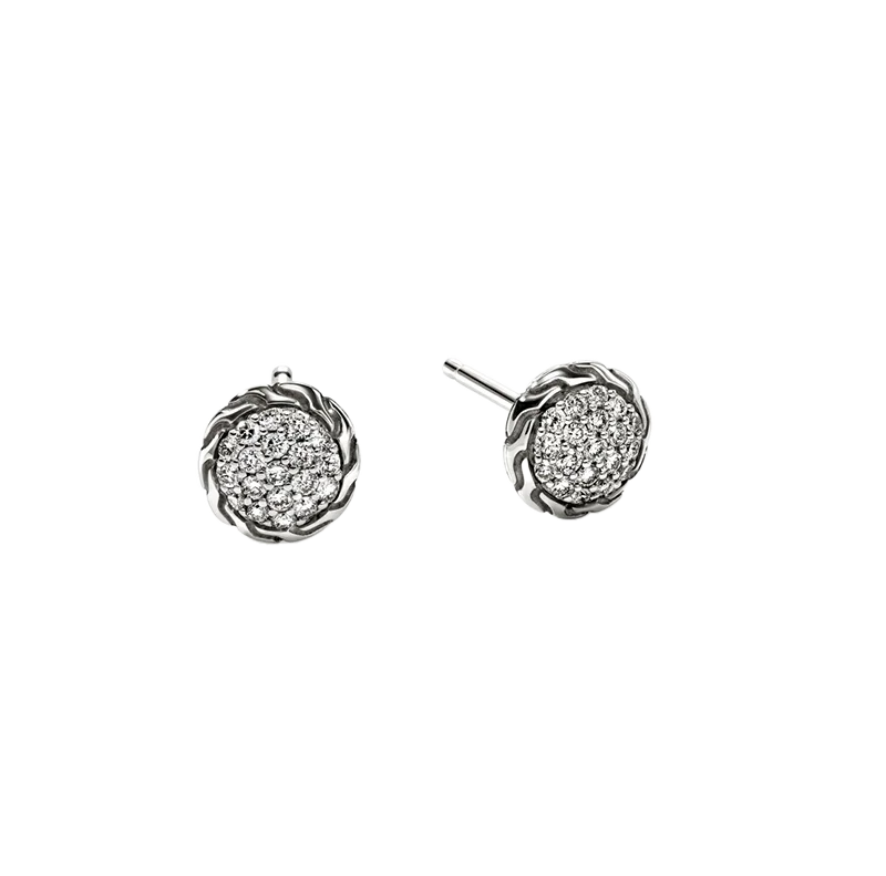 Adjustable Stud Earrings for Custom Fit -John Hardy Essentials Sterling Silver Diamond Stud Earrings