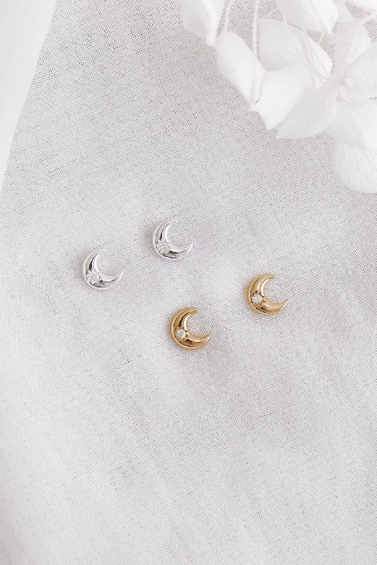 Tarnish Resistant Stud Earrings for Longevity -Julia - Sterling Silver Crescent Moon Stud Earrings