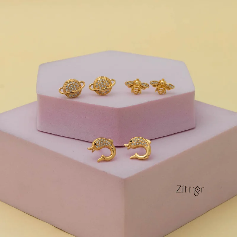 Floral Stud Earrings with Petals -KJ101193 - Combo stud Earrings (Gold Toned)