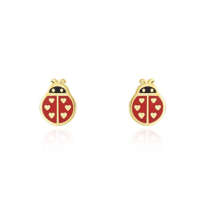 Stud Earrings for School Uniform -Ladybug Enamel Stud Earrings