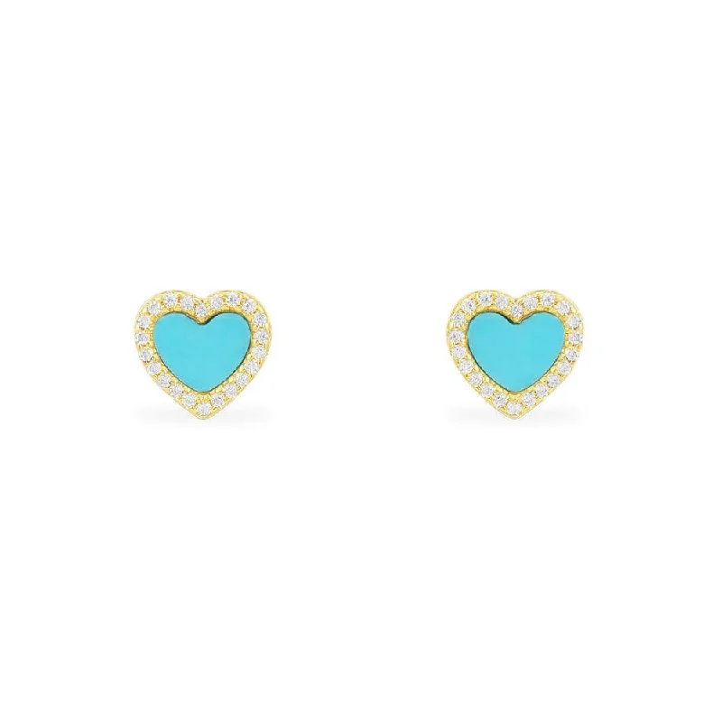 Stud Earrings for Work Attire -Lagoon Blue Heart Stud Earrings - Yellow Silver