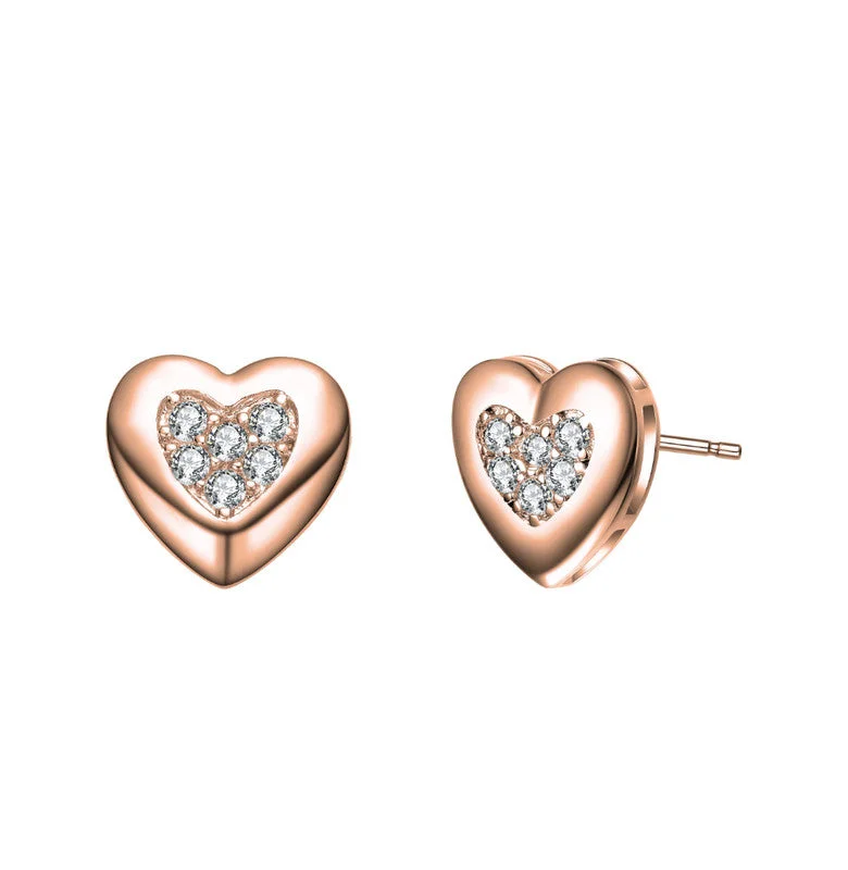 Double Stud Earrings for Impact -Lovely Heart Stud Earrings with Clear Cubic Zirconia