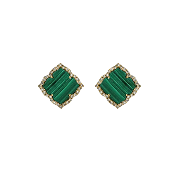 Small Stud Earrings for Delicate -Sabel Collection Malachite and Diamond Flower Stud Earrings