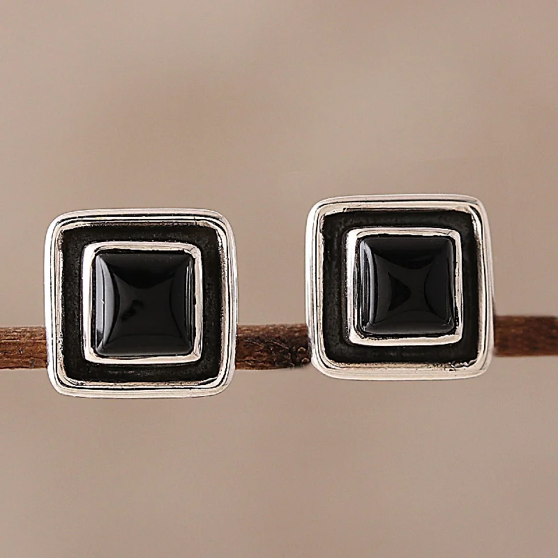 Stud Earrings for Gym Workout -Midnight Frame Square Onyx Stud Earrings from India