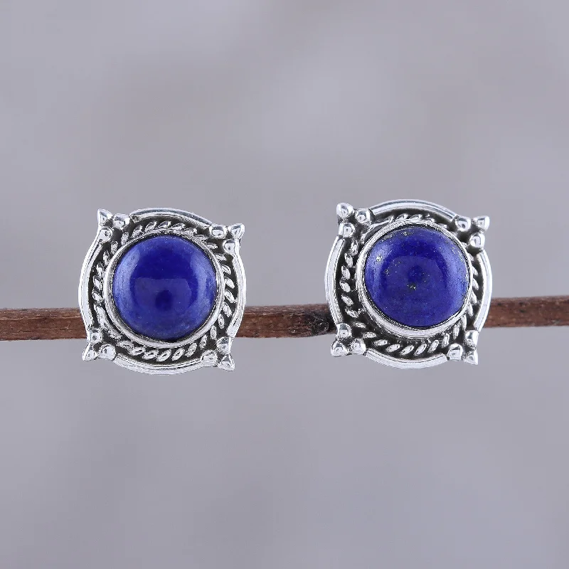 Heavy Duty Stud Earrings for Durability -Morning Crowns Lapis Lazuli Stud Earrings from India