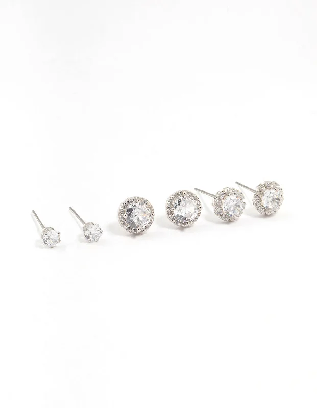 Stud Earrings with Keyhole Designs -Multiple Cubic Zirconia Ant Stud Earrings Pack