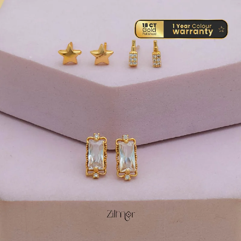 Gold Stud Earrings for Women -PE101846  - Gold tone AD Stone Combo stud Earrings