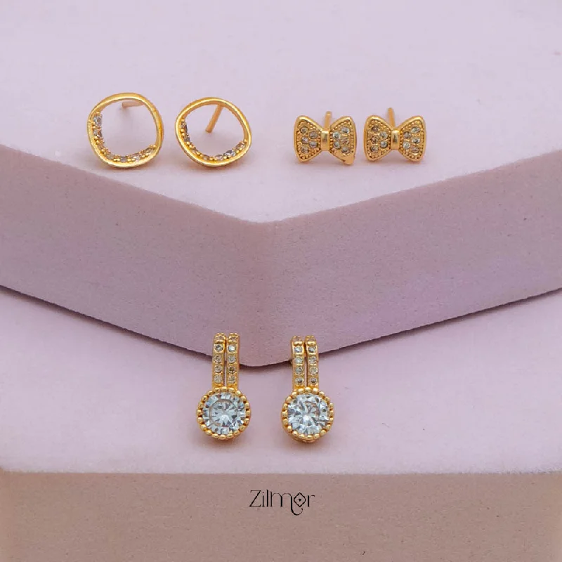 Stud Earrings with Chevron Designs -Pe101847  - Gold tone AD Stone Combo stud Earrings