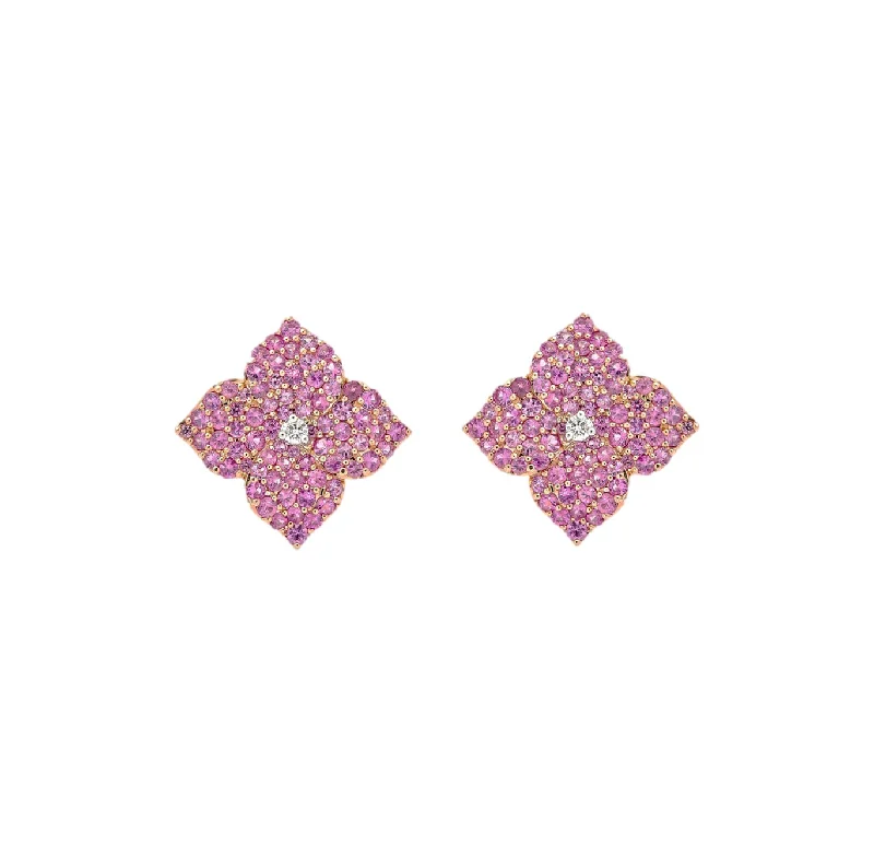 Crystal Stud Earrings for Sparkle -Sabel Collection Pink Sapphire and Diamond Flower Stud Earrings