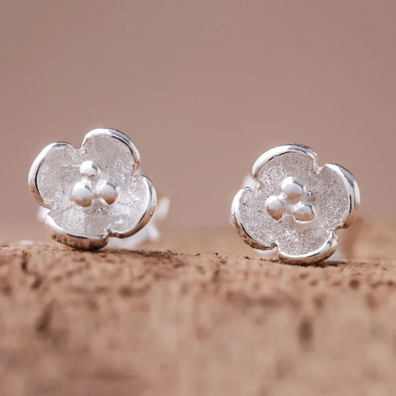 Triangular Stud Earrings for Edge -Pollinators Floral Sterling Silver Stud Earrings Crafted in Thailand