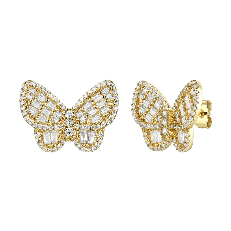 Stud Earrings for Graduation Day -Rg 14k Gold Plated Diamond Cubic Zirconia Clusters Butterfly Stud Earrings