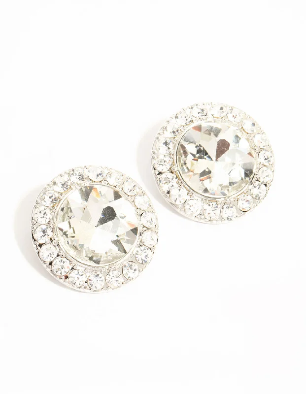 Stud Earrings for Mother's Day -Silver Circle Diamante Stud Earrings