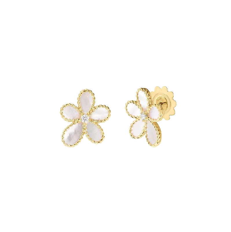 Detachable Stud Earrings with Charms -Roberto Coin Yellow Gold Flower Mother-of-Pearl and Diamond Stud Earrings