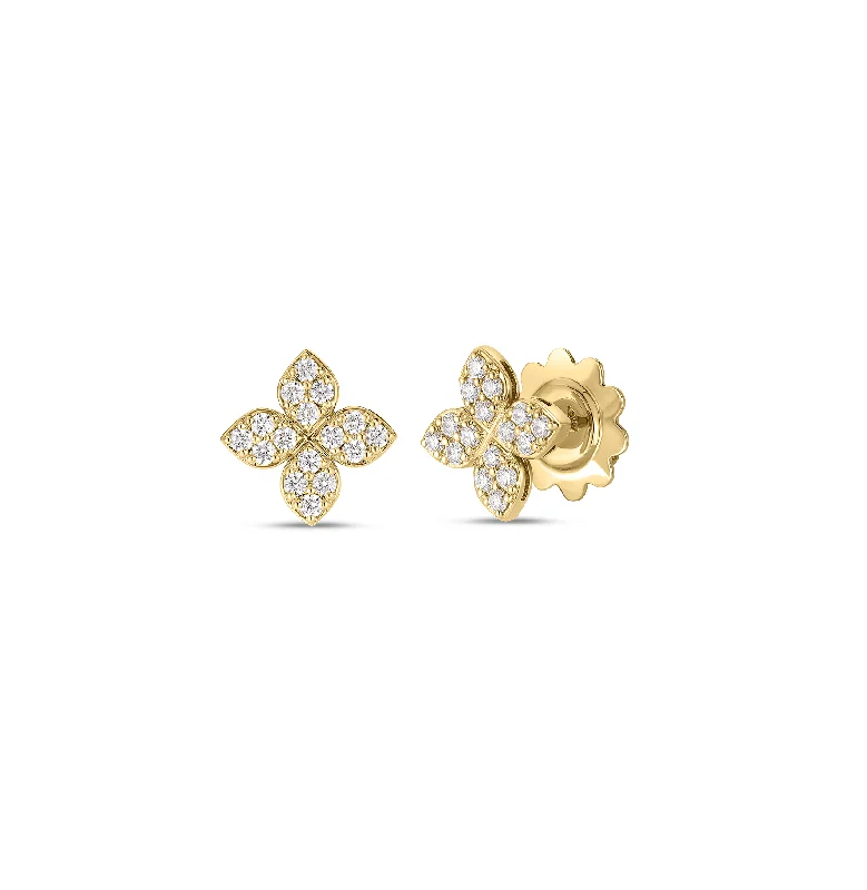 Bohemian Stud Earrings with Tassels -Roberto Coin Yellow Gold Flower Stud Earrings with Diamonds